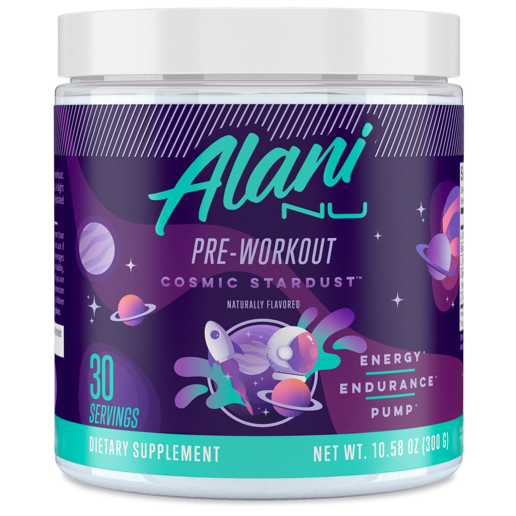 Alani Nu envase frontal Cosmic Stardust mostrando diseño y porciones