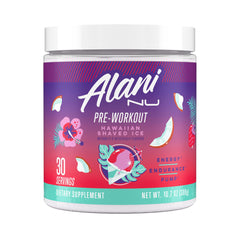 Alani Nu frasco frontal Hawaiian Shaved ICE mostrando etiqueta clara y sabor