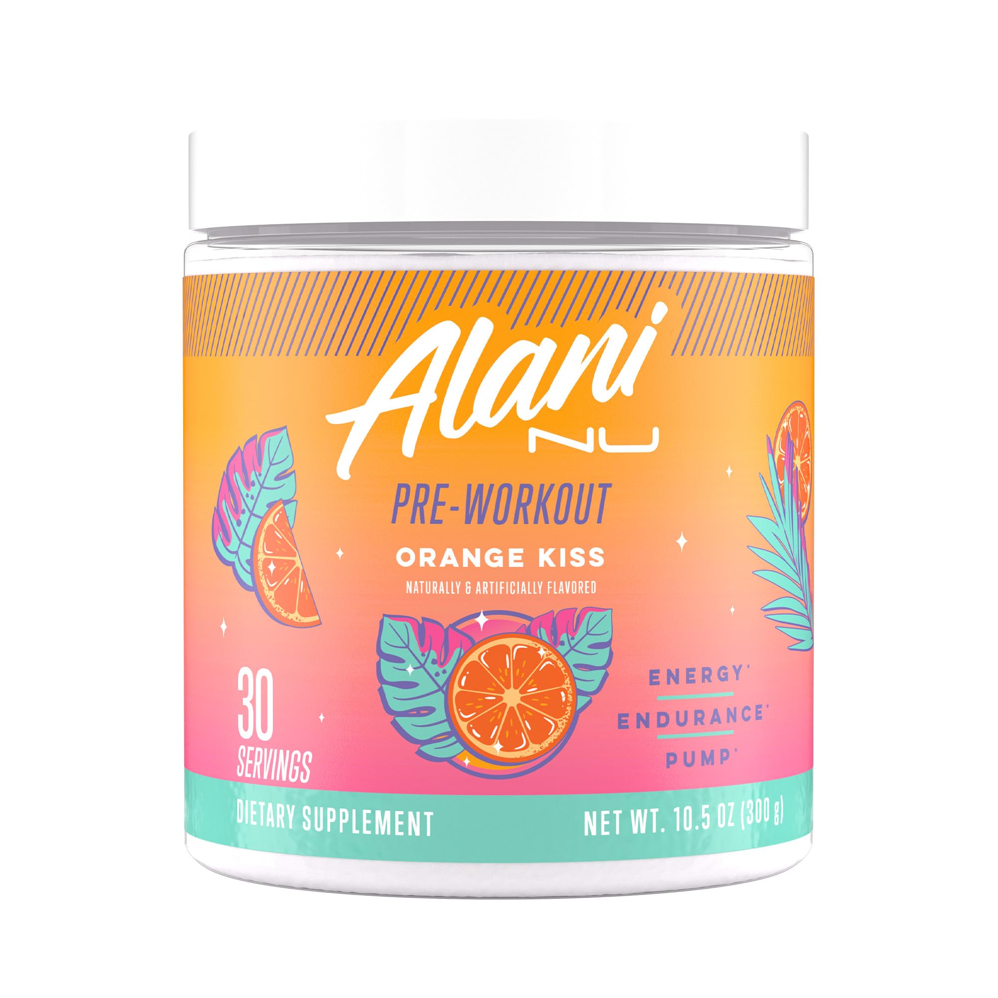 Alani Nu envase frontal naranja con diseño llamativo y beneficio de energía