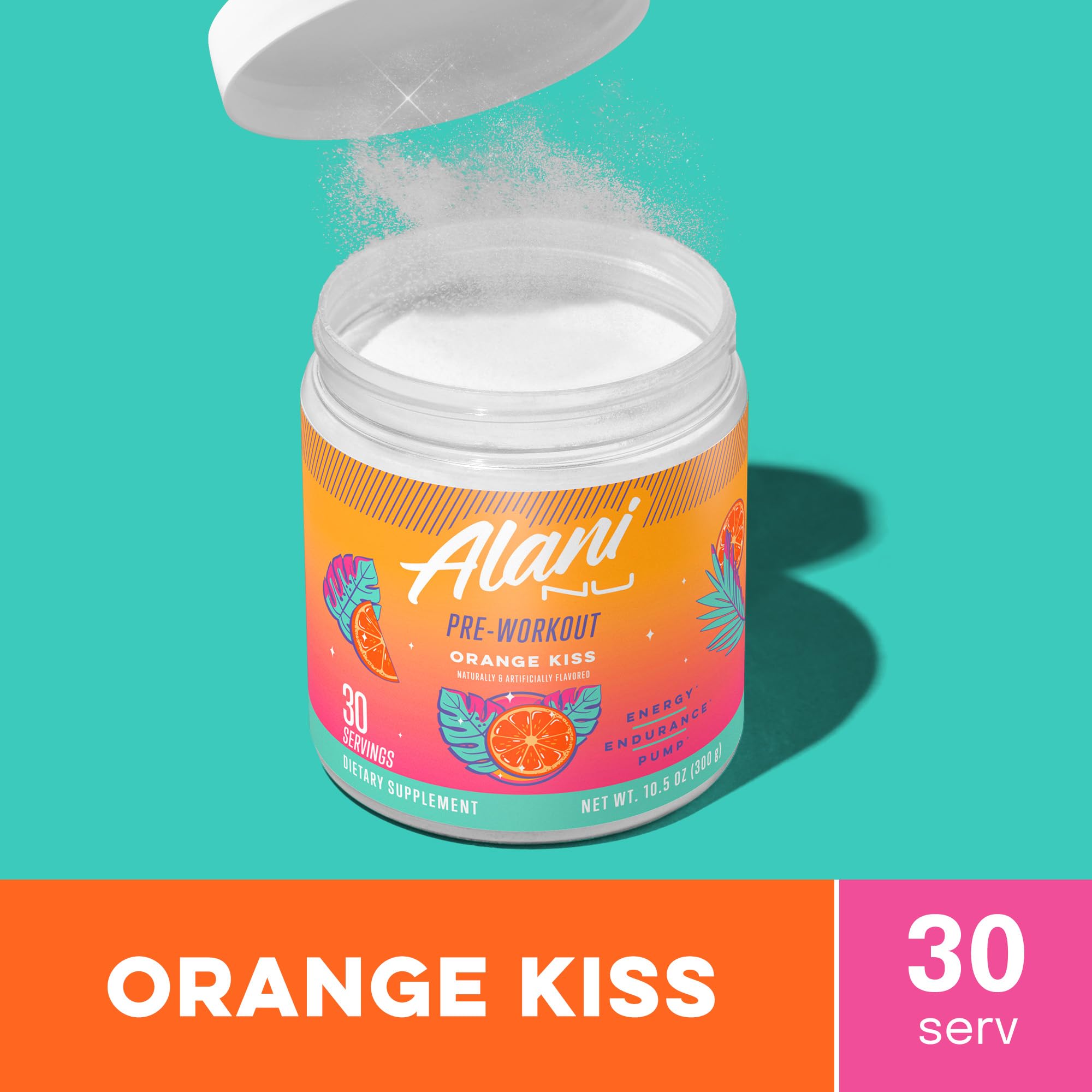Alani Nu primer plano del polvo naranja mostrando textura fácil de mezclar