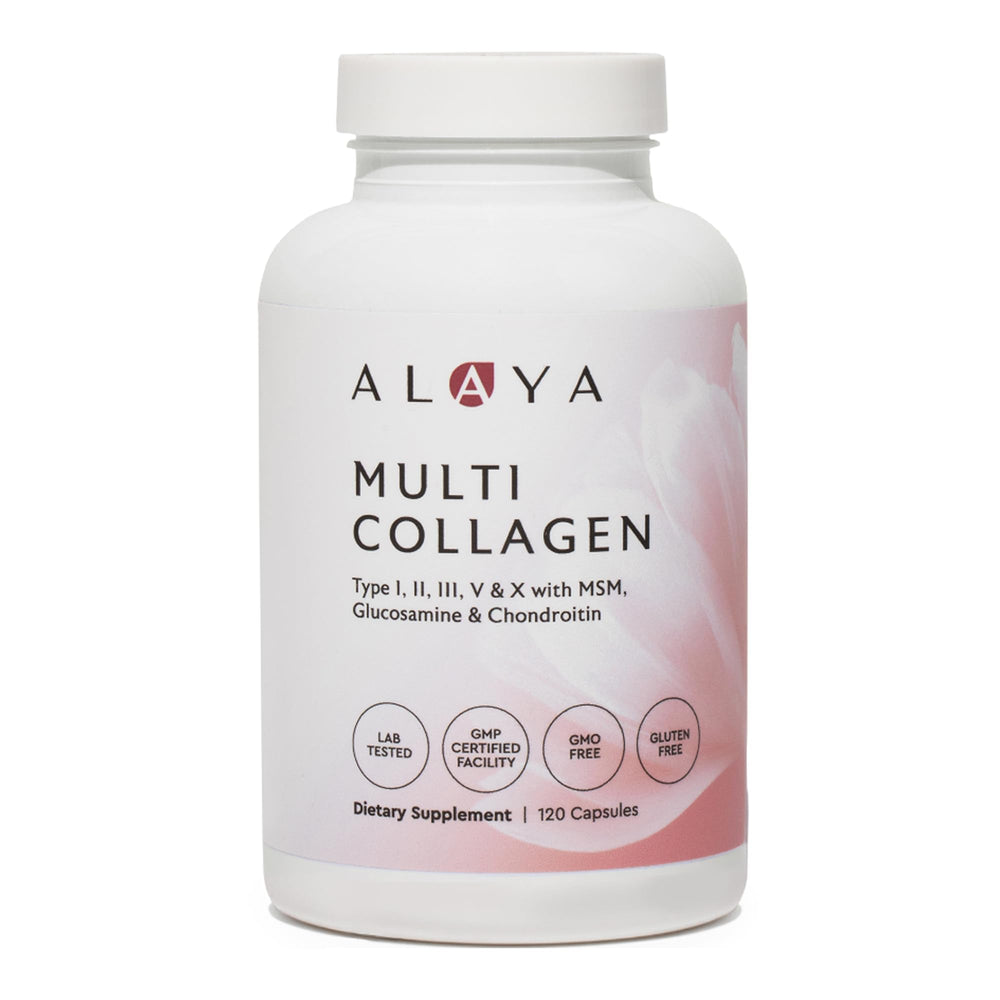 Alaya Naturals envase frontal de 120 cápsulas mostrando marca y diseño