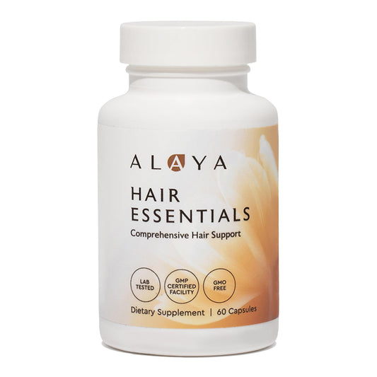 Alaya Naturals frasco frontal del suplemento mostrando diseño y dosis