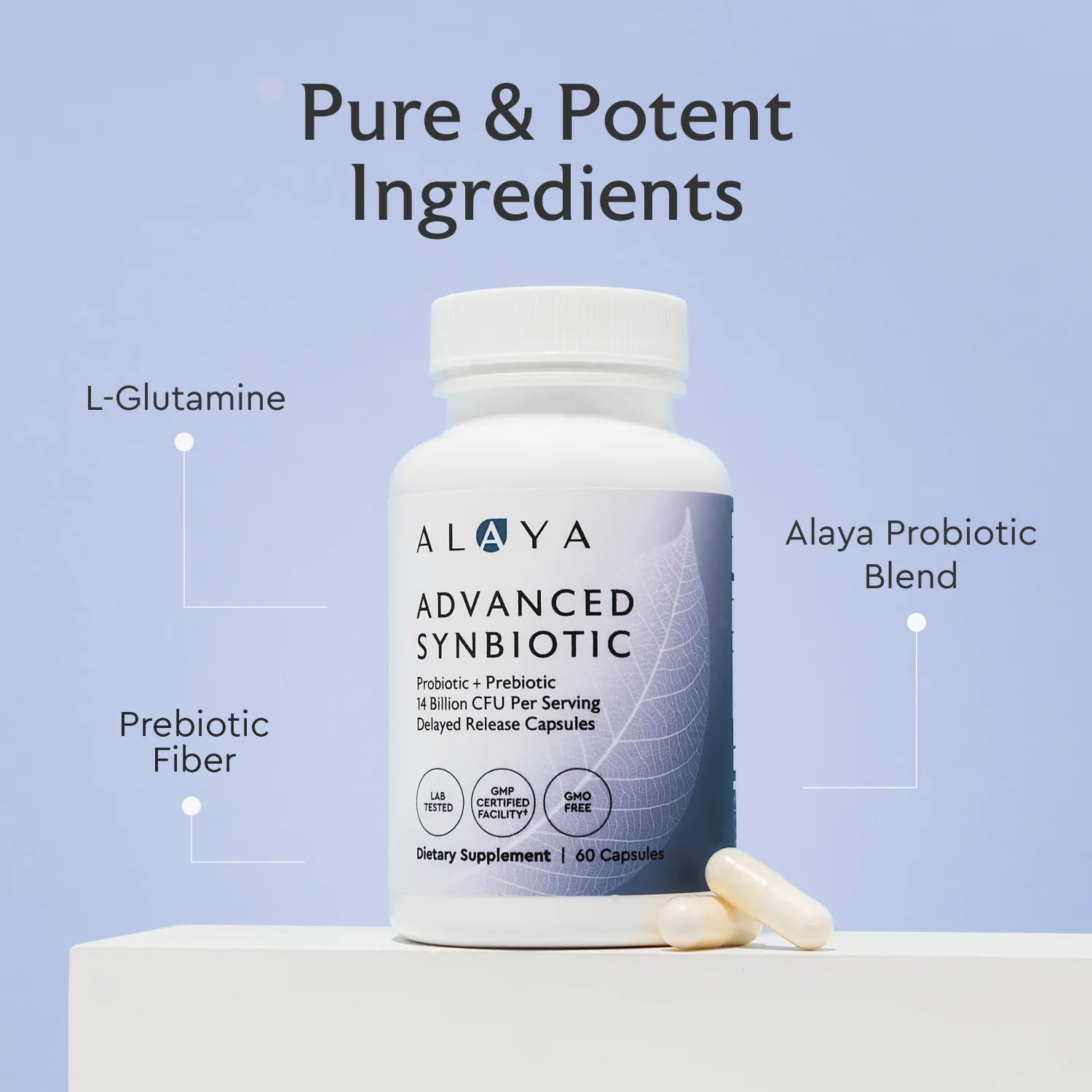 Alaya Naturals primer plano de cápsulas para apreciar textura y liberación retardada
