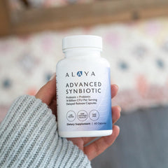 Alaya Naturals etiqueta trasera con información nutricional y lista de cepas probióticas