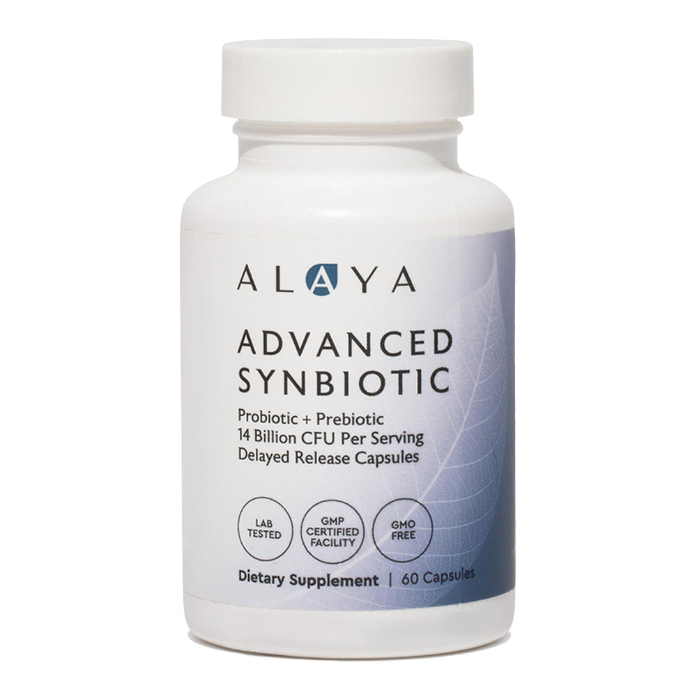 Alaya Naturals frente del envase mostrando 60 cápsulas y marca, beneficios claros
