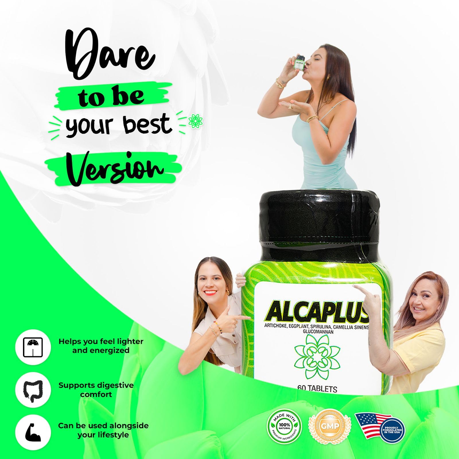 ALCAPLUS cápsula en mano para comparar tamaño y facilidad de ingesta