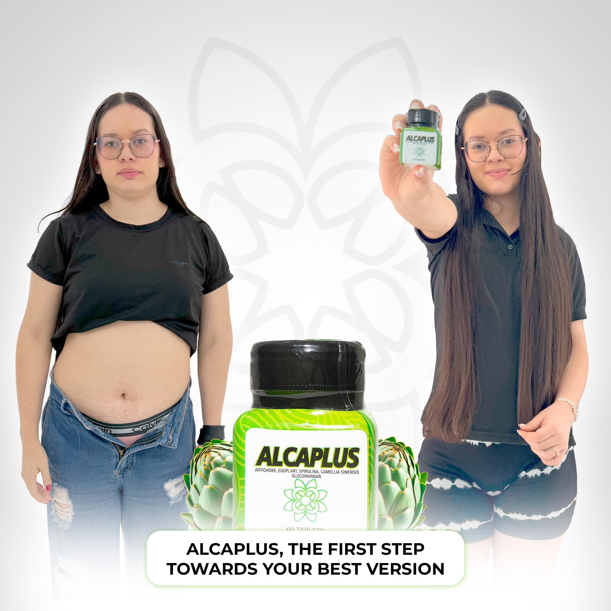 ALCAPLUS producto sobre mesa con hojas evocando detox natural