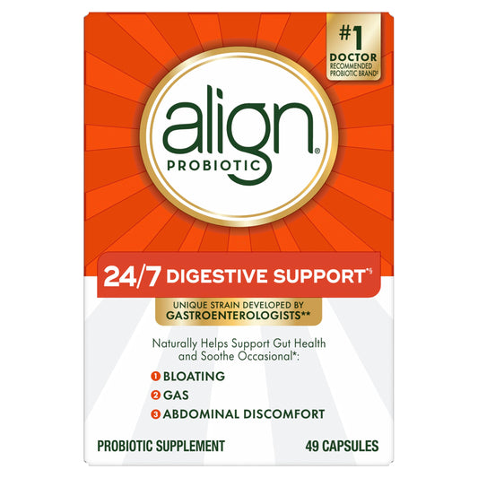 Align frente del empaque mostrando 49 cápsulas y beneficios digestivos