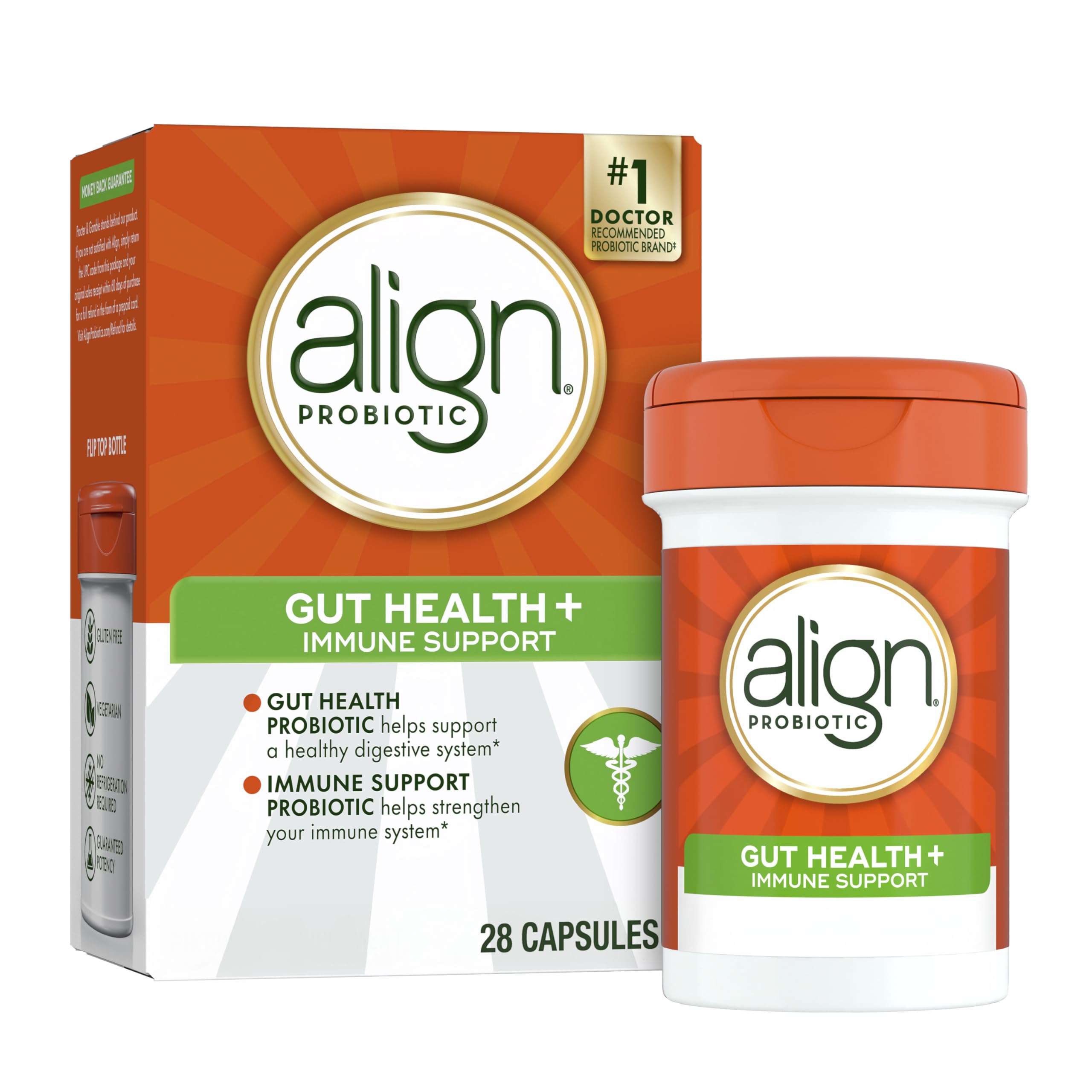 Align envase frontal 28 cápsulas mostrando conveniencia diaria