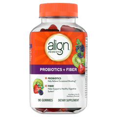 Detalle de ingredientes en el empaque Align resaltando fibra y probióticos