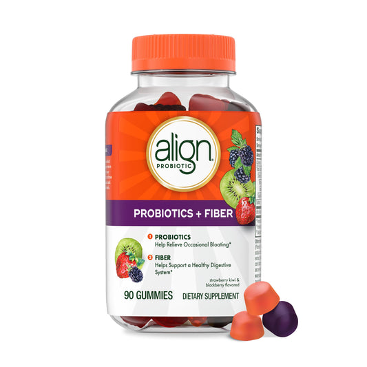 Align frasco frontal de 90 gomitas mostrando etiqueta y beneficios