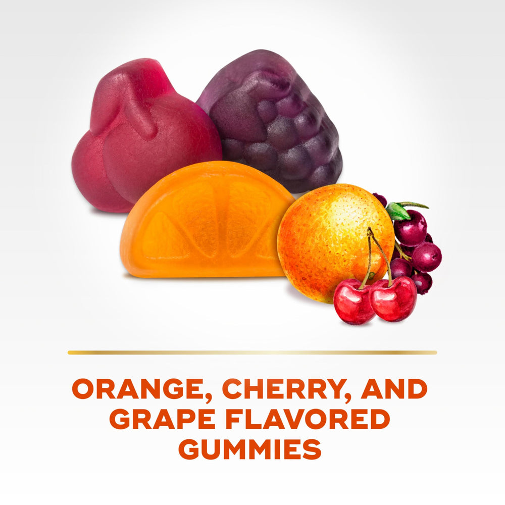 Gomitas Align en mesa junto a frutas, sugiere sabor natural