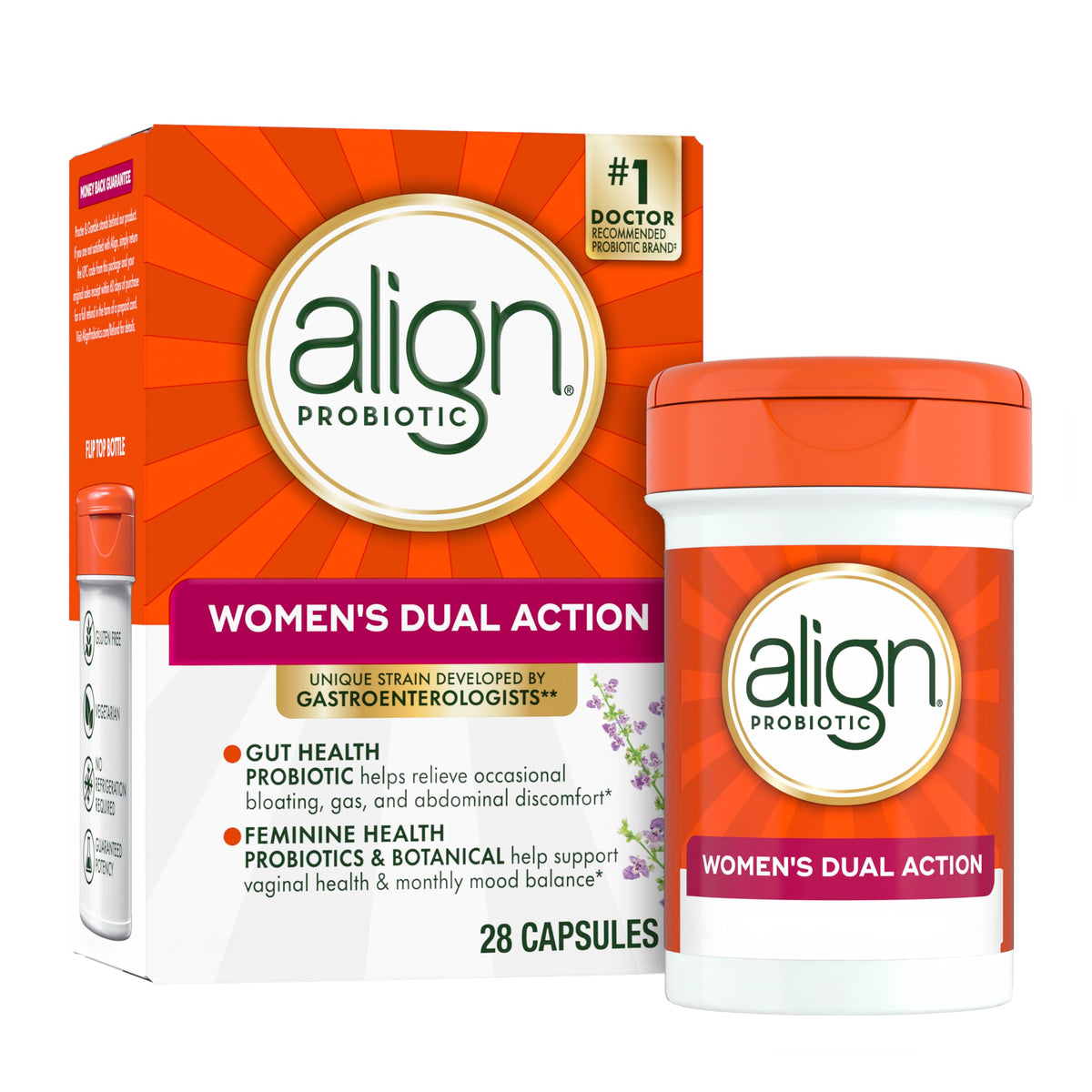 Align vista frontal del envase mostrando marca y beneficios para digestión y salud vaginal