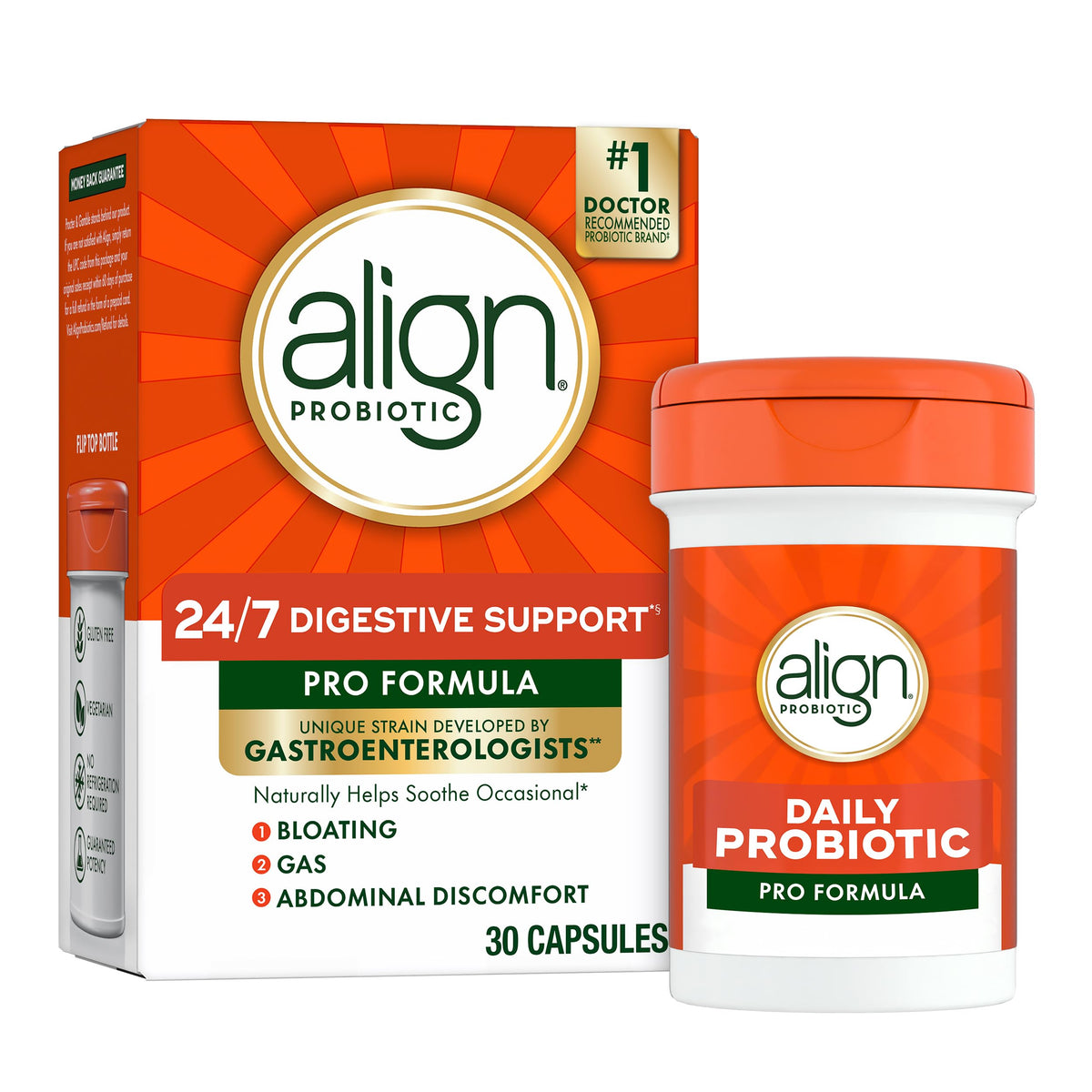 Align frasco frontal mostrando etiqueta y beneficio de equilibrio digestivo