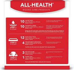 All Health kit sobre mesa de hogar preparado para emergencias domésticas