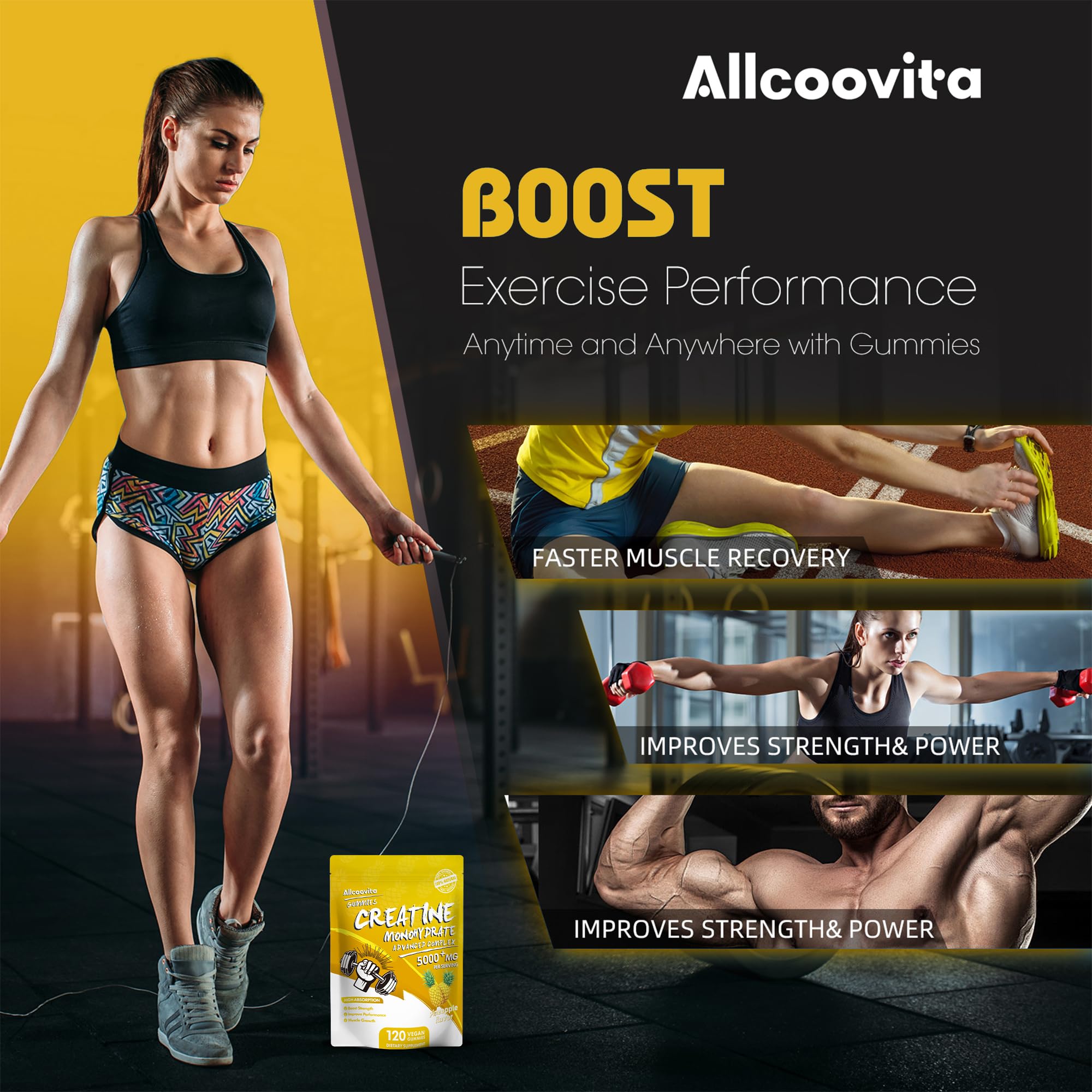Allcoovita envase abierto con gomitas listas para tomar rápidamente