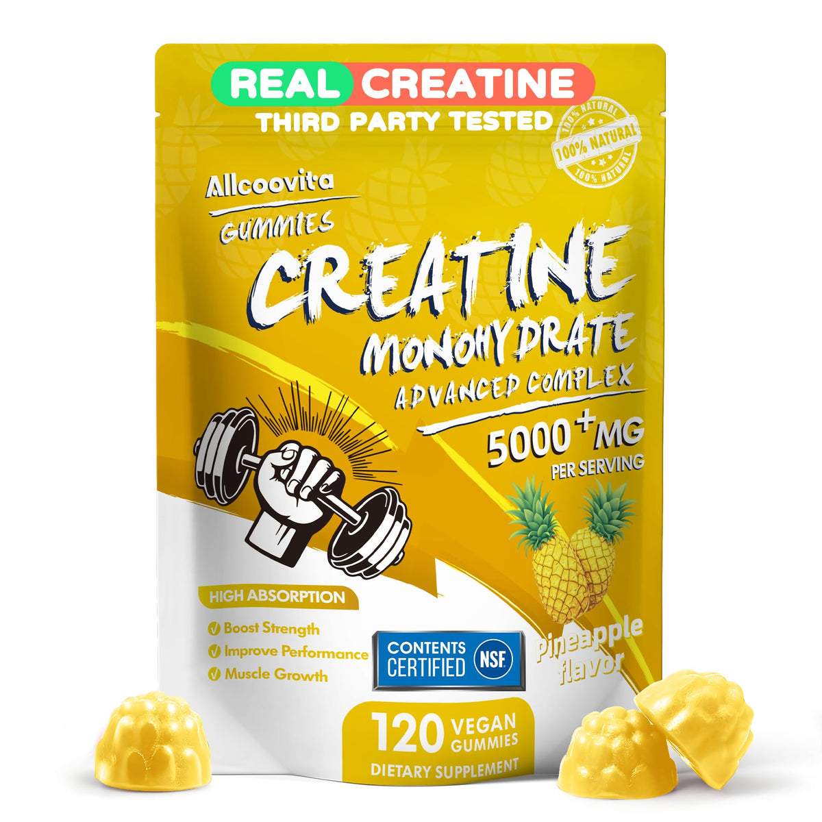 Allcoovita frasco frontal mostrando 120 gomitas, conveniencia y dosis clara