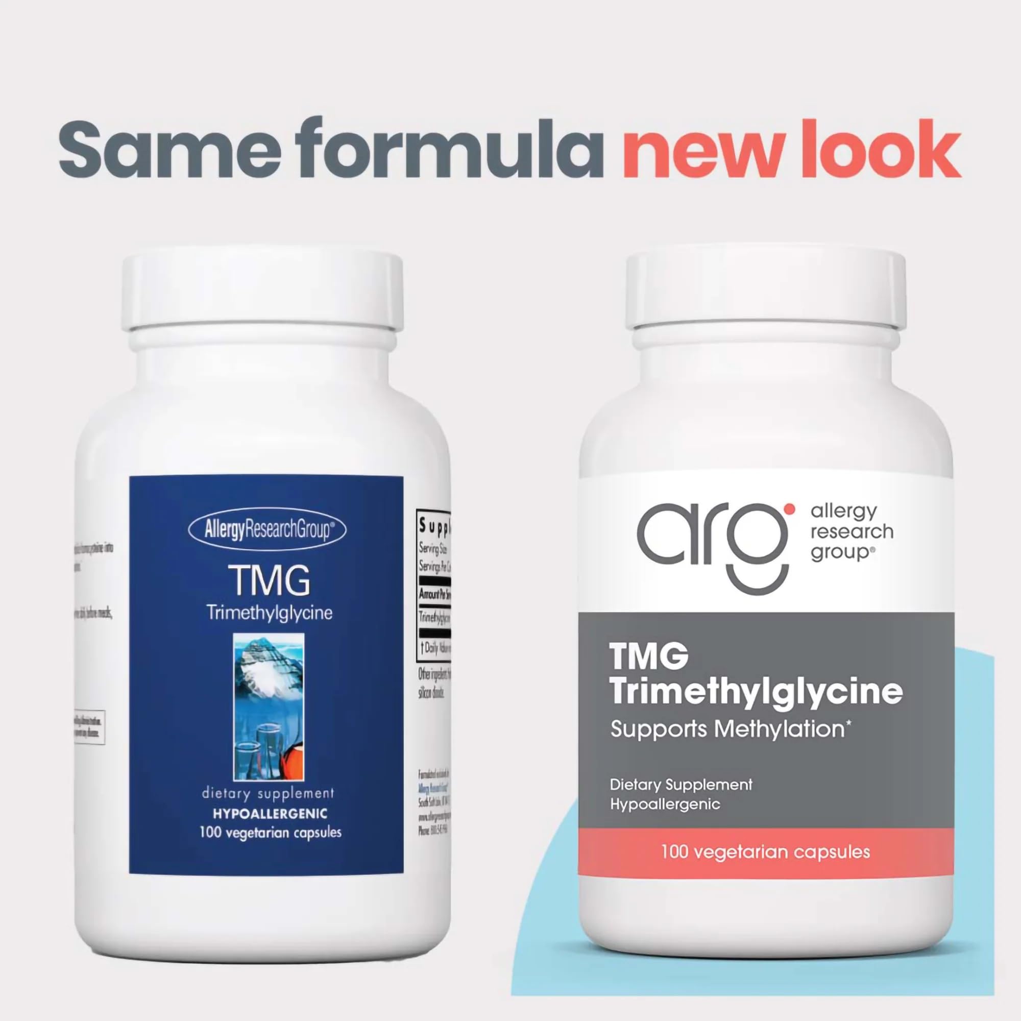 Allergy Research Group ARG TMG envase abierto con cápsulas listas para tomar