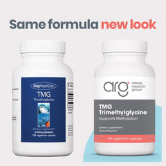 Allergy Research Group ARG TMG envase abierto con cápsulas listas para tomar