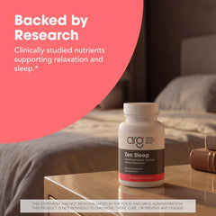 Allergy Research Group comparación de tamaño de cápsula ARG Zen Sleep en la mano para escala