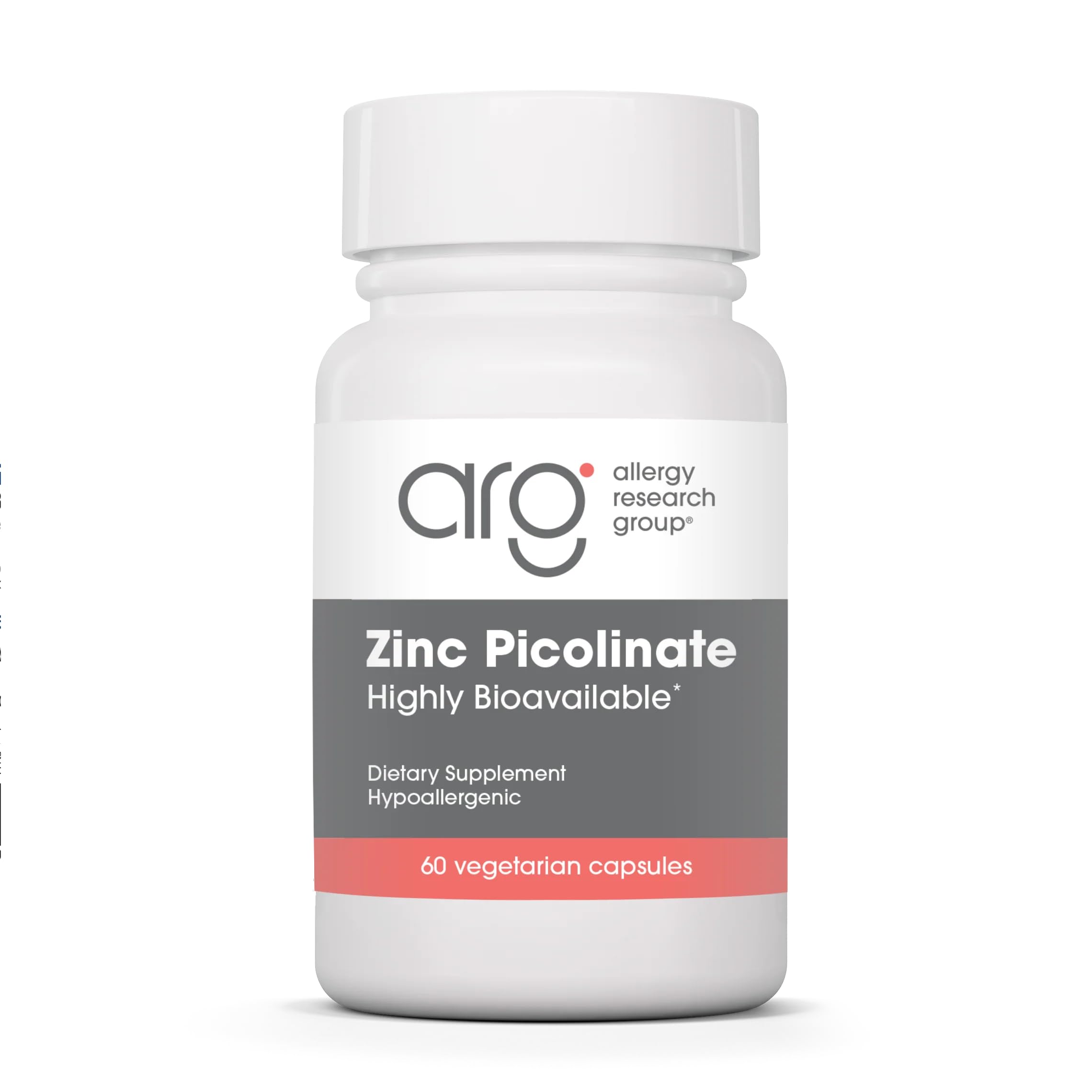 Allergy Research Group envase frontal del Zinc Picolinate, presentación clara y beneficios