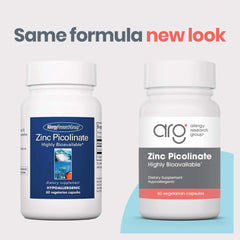 Allergy Research Group etiqueta nutricional legible con 25 mg de zinc por cápsula
