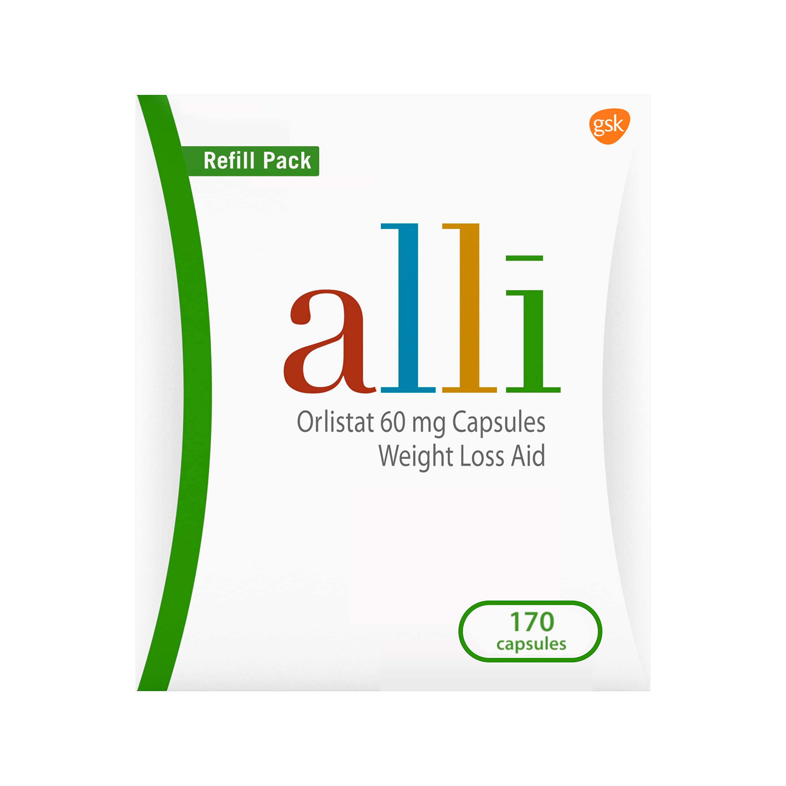 alli frente del envase mostrando cantidad y diseño, útil para identificar el producto