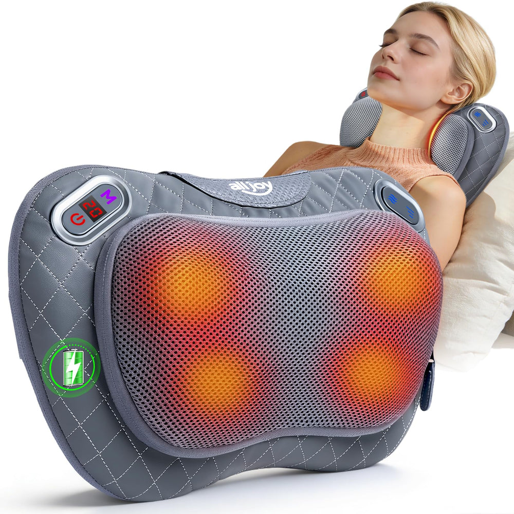 ALLJOY vista frontal del masajeador mostrando diseño ergonómico y facilidad de uso