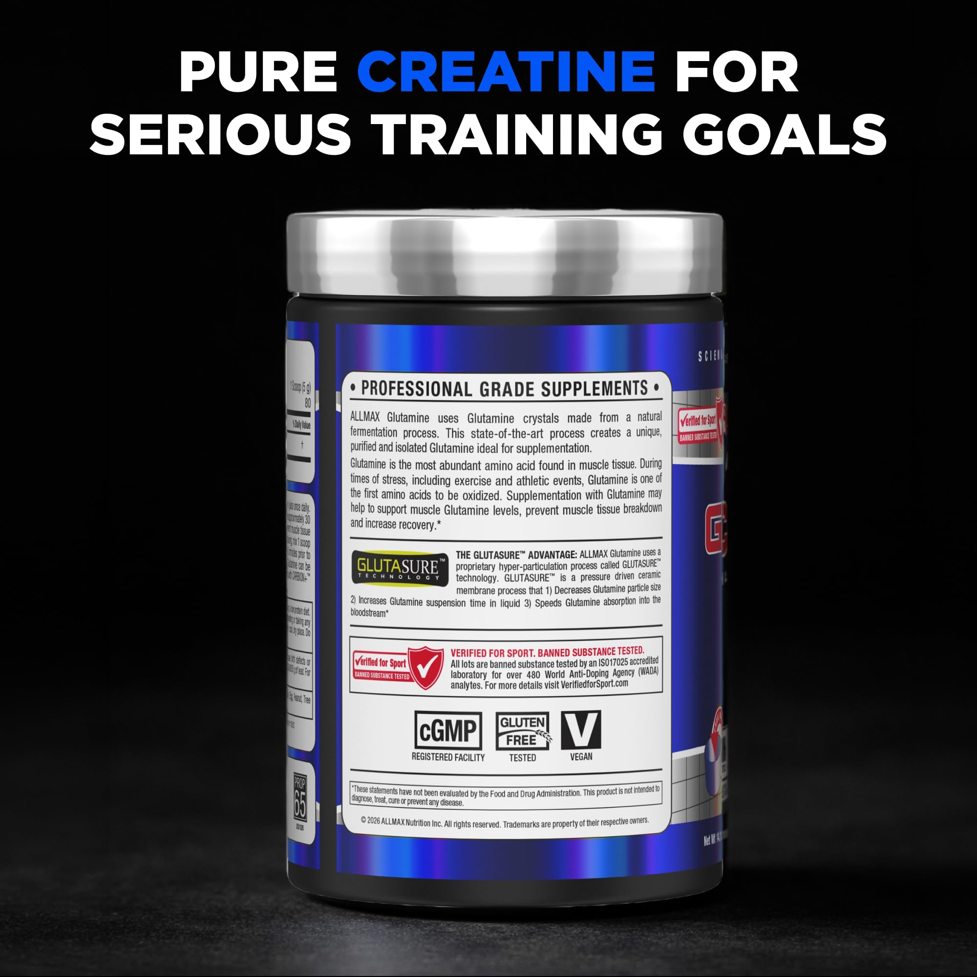 ALLMAX creatina en bolsa junto a equipo de gimnasio, motivación deportiva