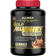 ALLMAX Gold ALLWHEY Chocolate: lata visible y sabor agradable para recuperación.