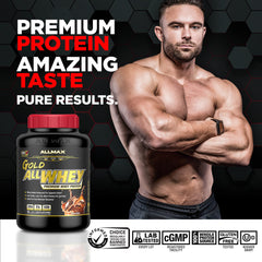 Cuchara de ALLMAX Gold ALLWHEY: porción precisa para batidos consistentes.