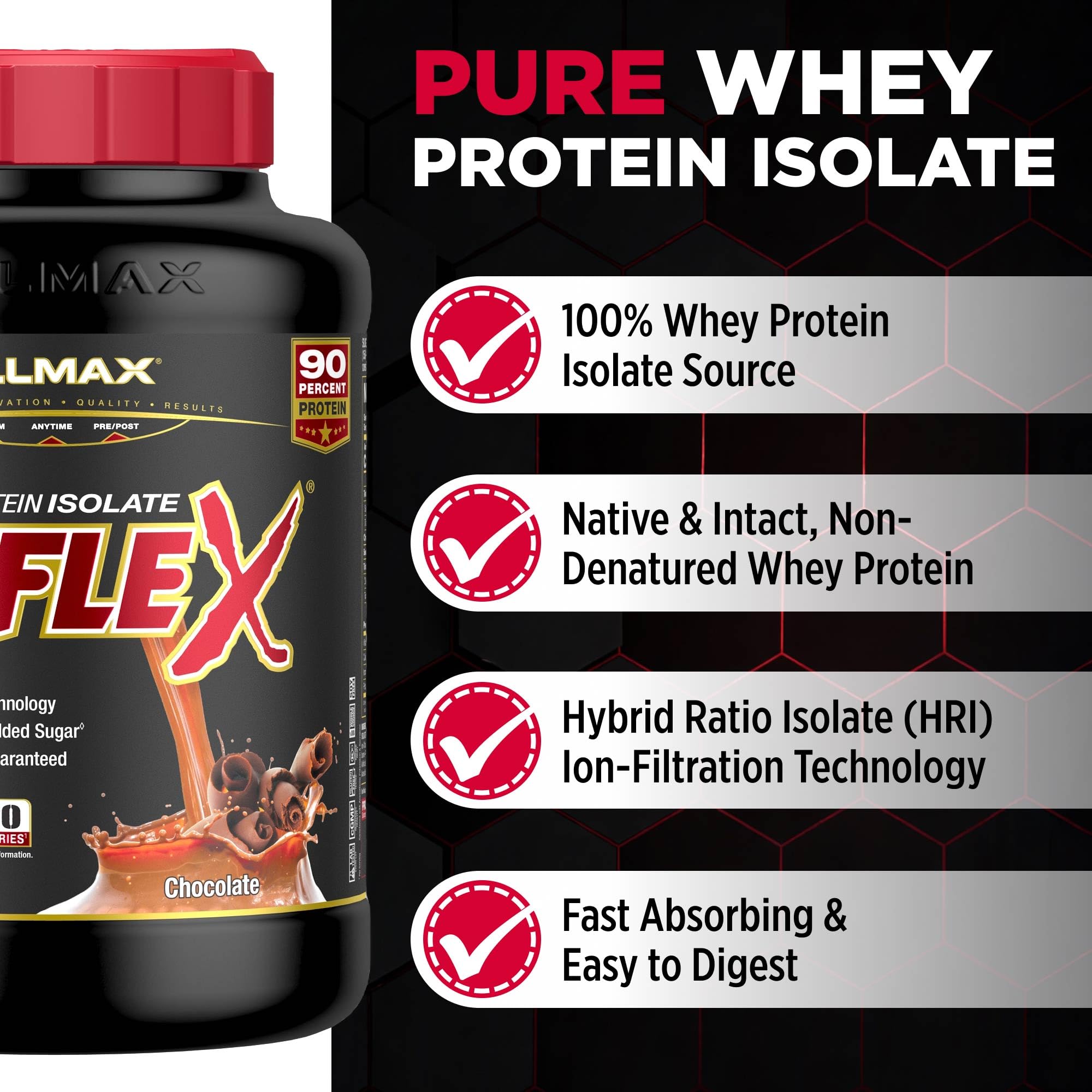 ALLMAX polvo ISOFLEX textura cercana muestra mezcla fina y pura