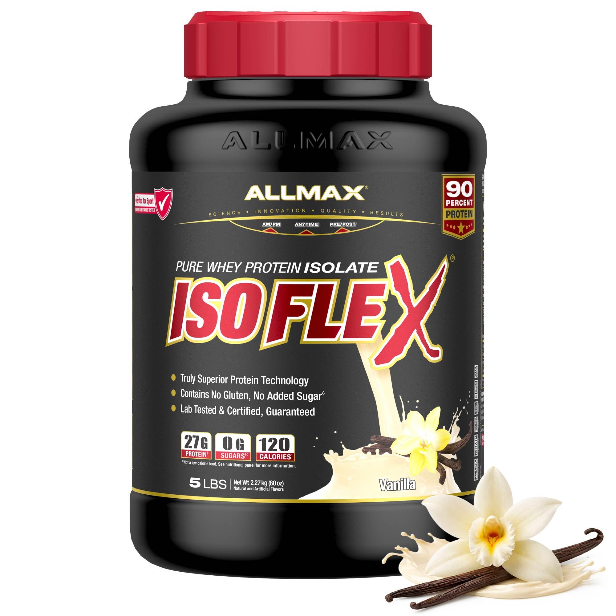 ALLMAX ISOFLEX vista frontal del envase mostrando información clave