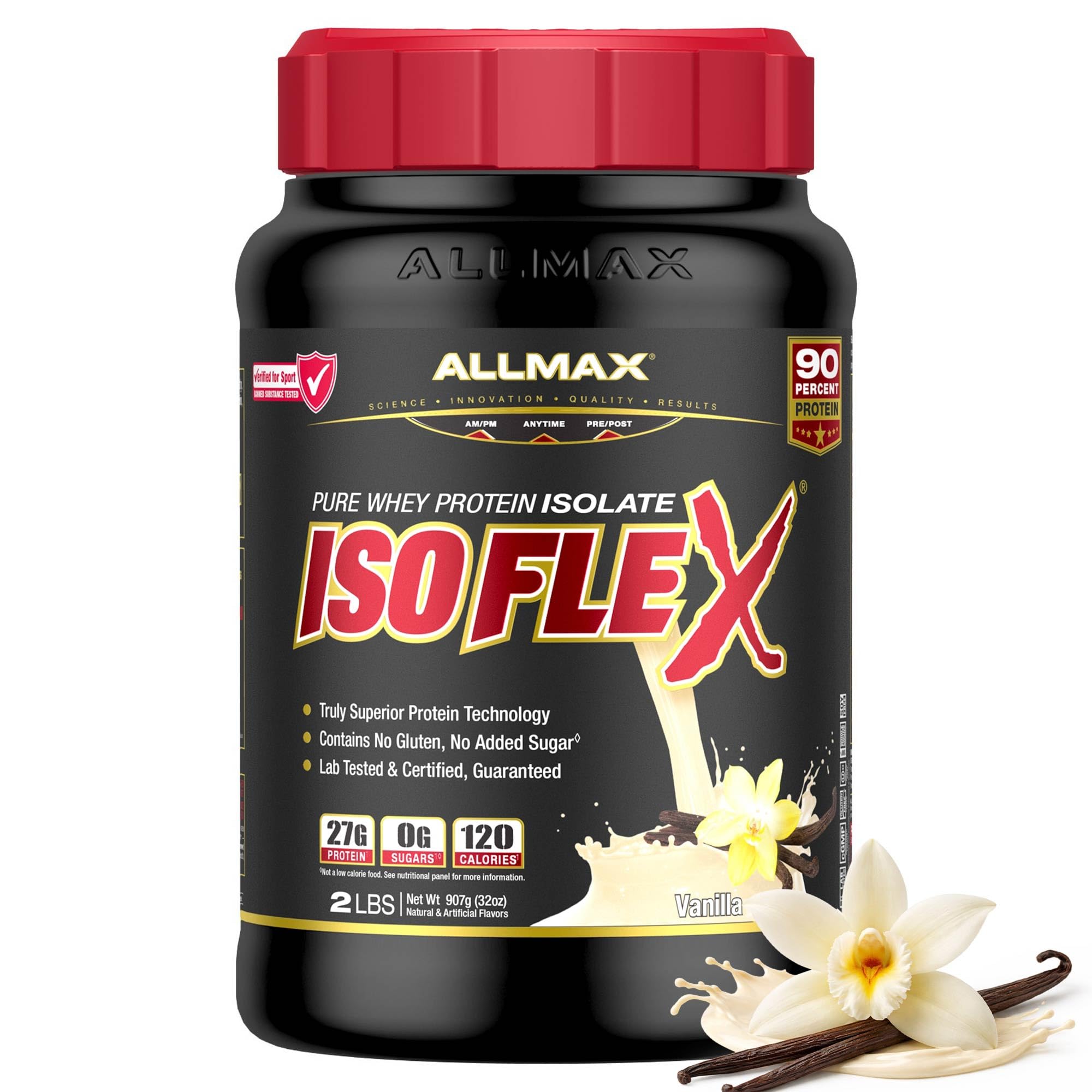 ALLMAX envase frontal Vainilla mostrando marca y beneficio de pureza