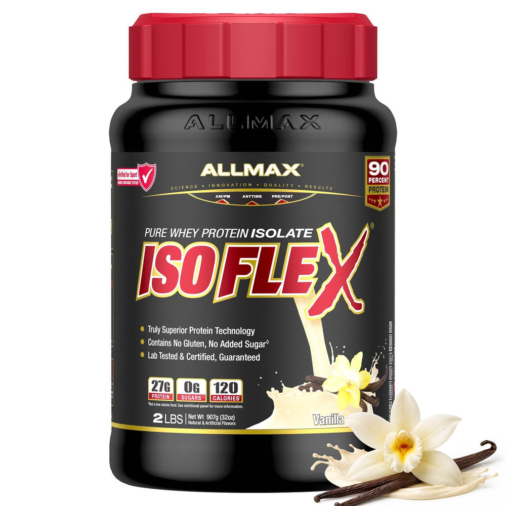 ALLMAX envase frontal Vainilla mostrando marca y beneficio de pureza