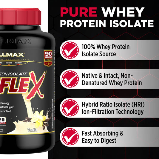 ALLMAX ISOFLEX polvo en primer plano con textura fina y mezcla fácil