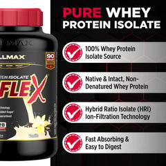 ALLMAX ISOFLEX polvo en primer plano con textura fina y mezcla fácil