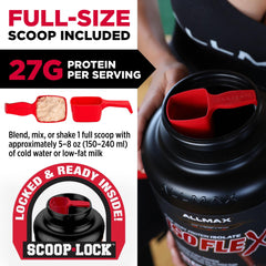 Vaso con batido ALLMAX ISOFLEX Chocolate Peanut Butter listo para beber, sabor indulgente