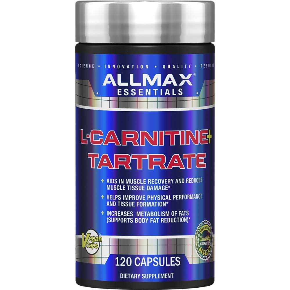 ALLMAX L-Carnitina Tartrato: cápsulas en bote para uso diario.