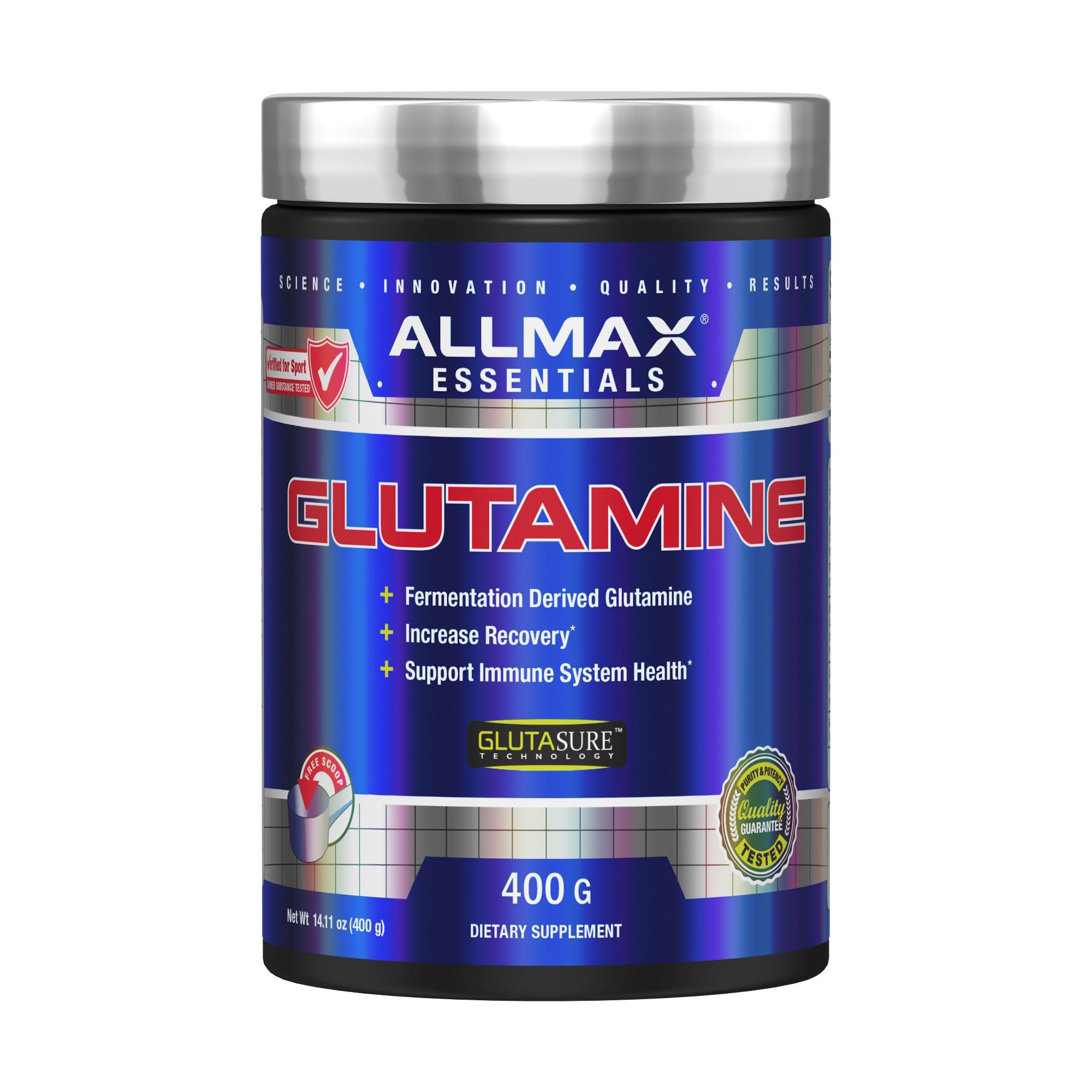 ALLMAX frasco frontal del producto mostrando etiqueta, beneficios de pureza