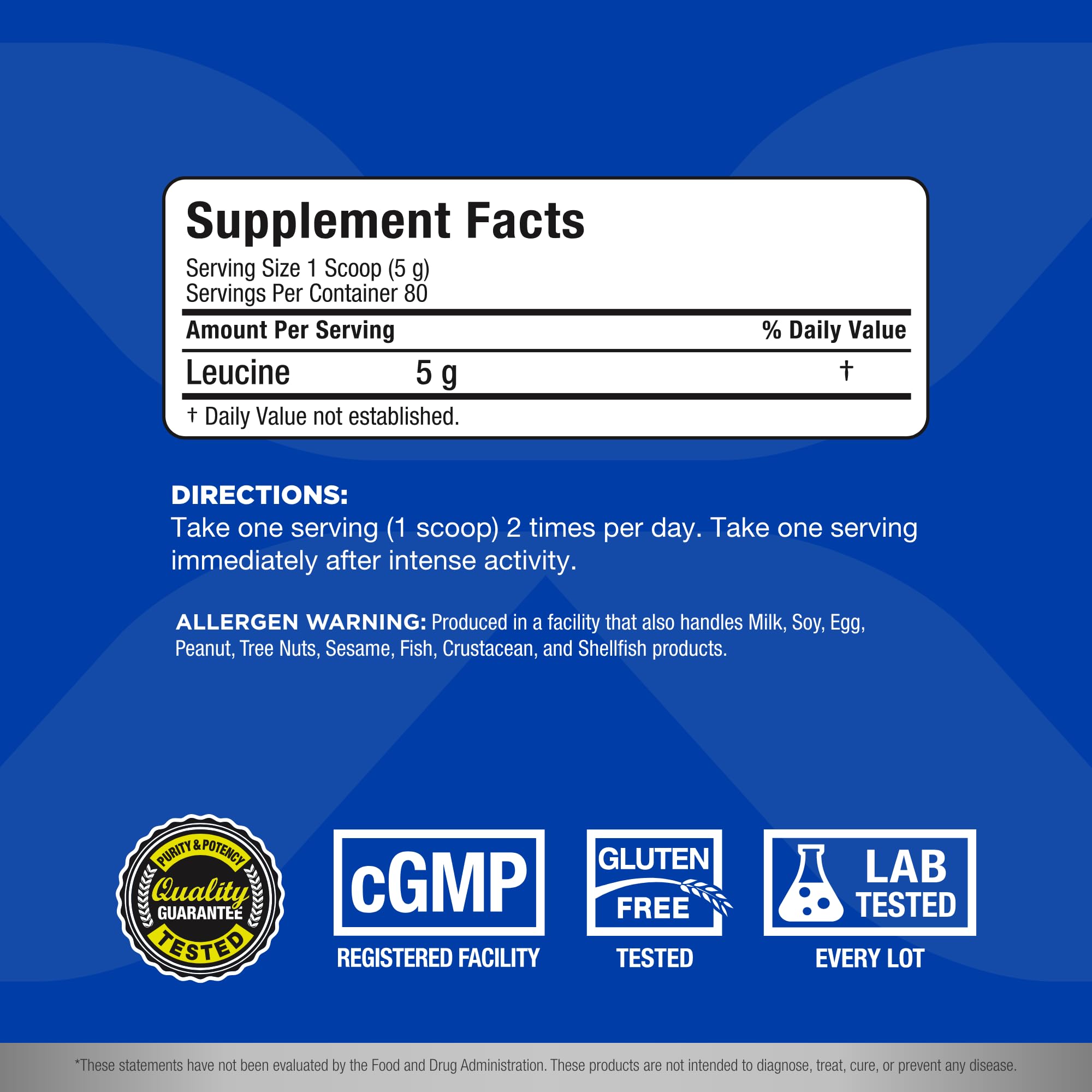 ALLMAX Leucine, dosificador-medidor, facilita tomas rápidas para apoyar la síntesis de proteínas.