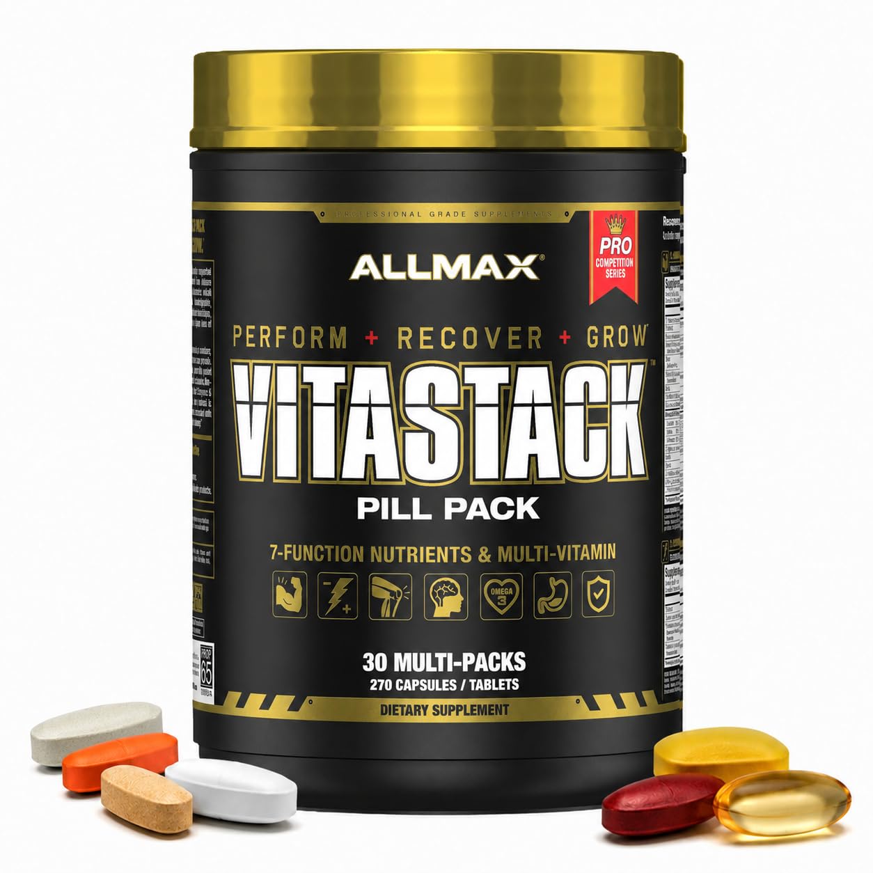 ALLMAX Vitastack empaque frontal que muestra 30 sobres y conveniencia