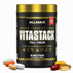 ALLMAX Vitastack empaque frontal que muestra 30 sobres y conveniencia