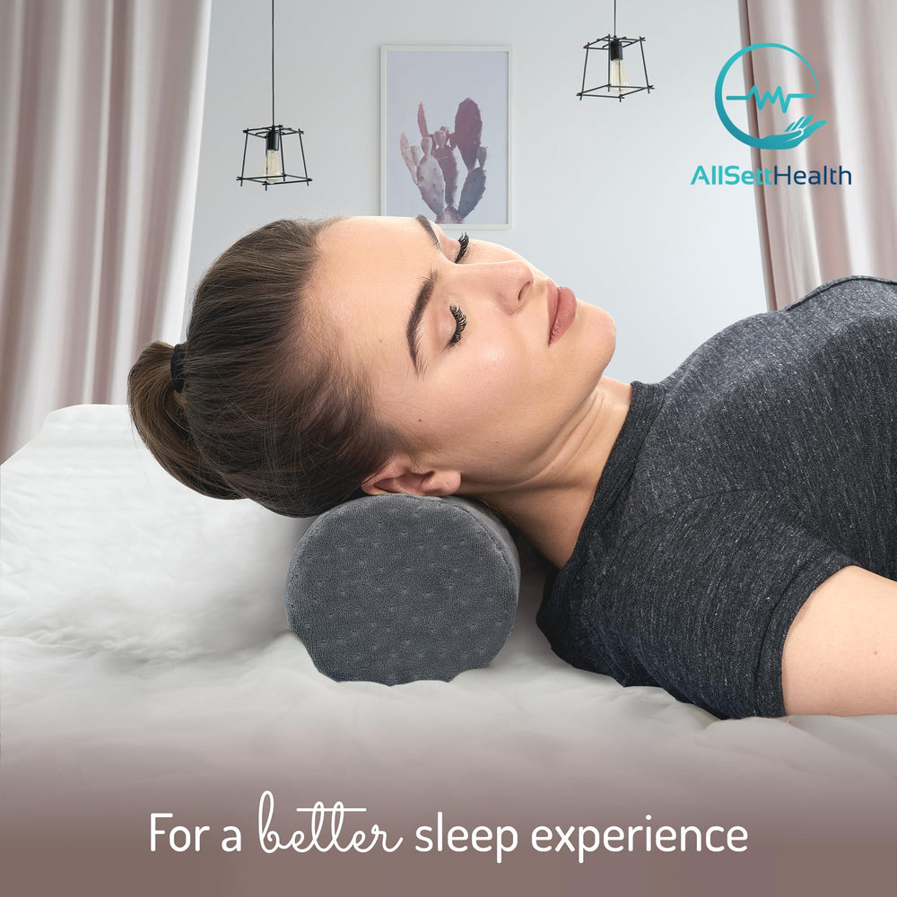 AllSett Health cojín en dormitorio demostrando uso práctico y estética