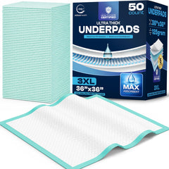 AllSett Health paquete frontal mostrando 50 unidades y tamaño 36x36, fácil almacenamiento