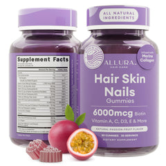 ALLURA HAIR frontal del envase mostrando 60 gomitas y etiqueta clara
