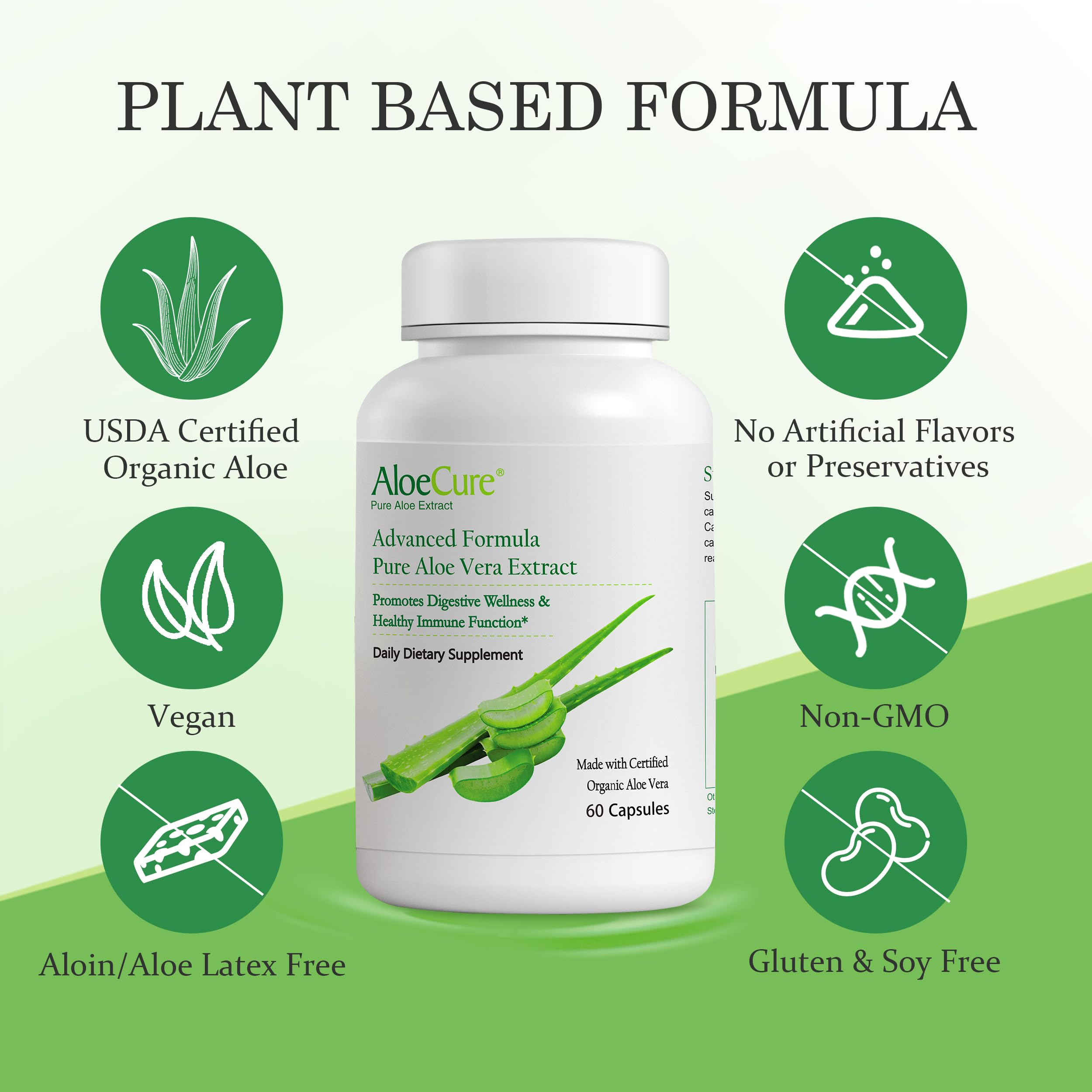 AloeCure dos botellas del pack 60ct x2 indicando cantidad y valor