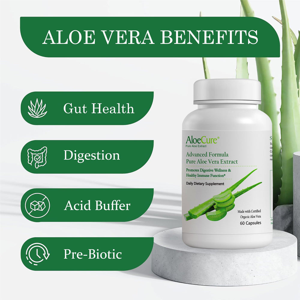AloeCure cápsulas en mano para apreciar tamaño y facilidad de ingestión