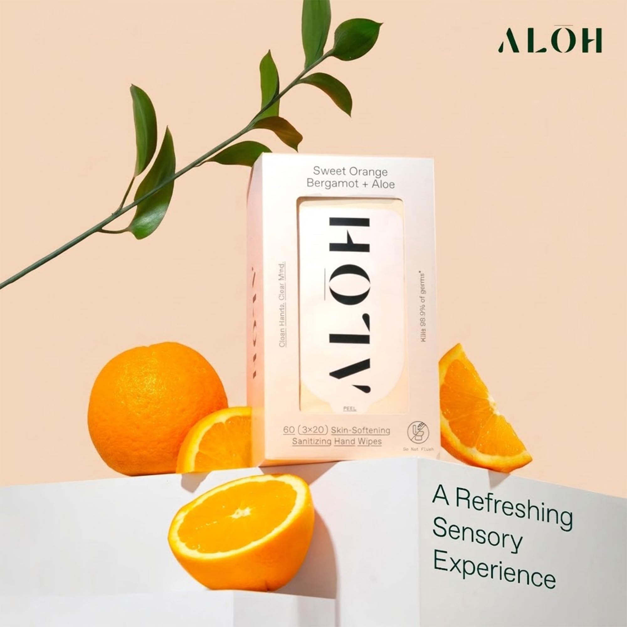 ALŌH etiqueta con ingredientes mostrando aloe y aceites esenciales