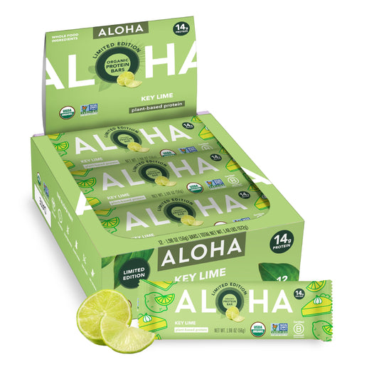 ALOHA frente del empaque mostrando edición limitada y beneficios orgánicos